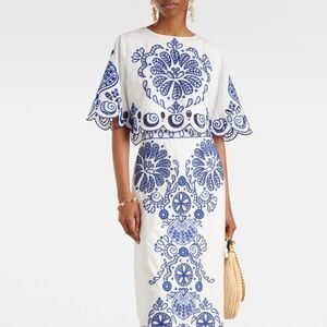 FARM Rio White Crop Top with Blue Embroidery